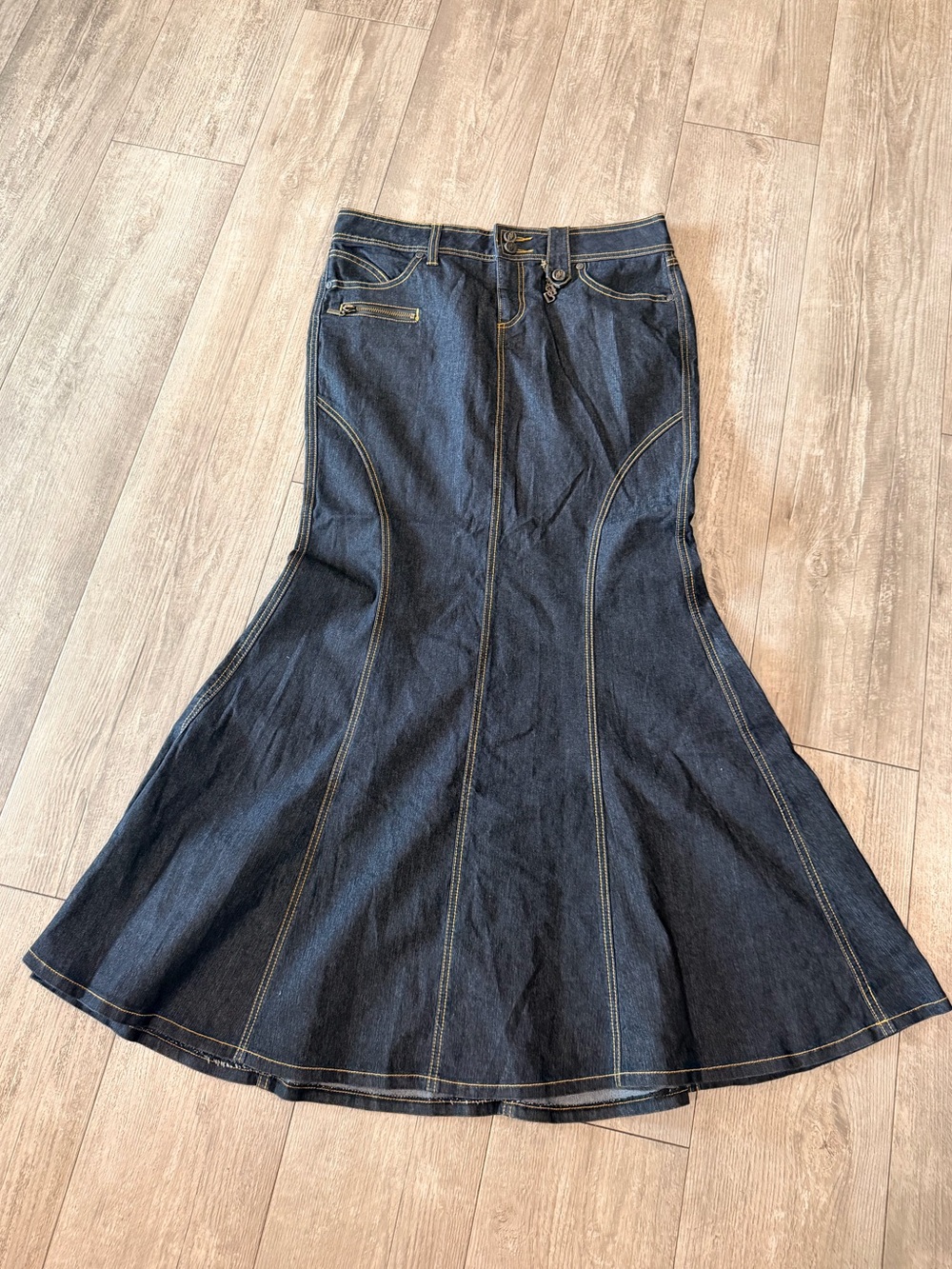 Bisou Bisou Dark Blue Denim Flared Mermaid Skirt